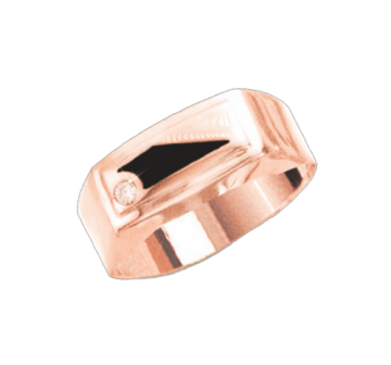 Man's ring in red gold of 585 assay value with zirconia, onyx 