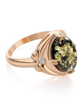 Vergoldete Damen-ring aus 925er Silber mit Bernstein 17,5 mm