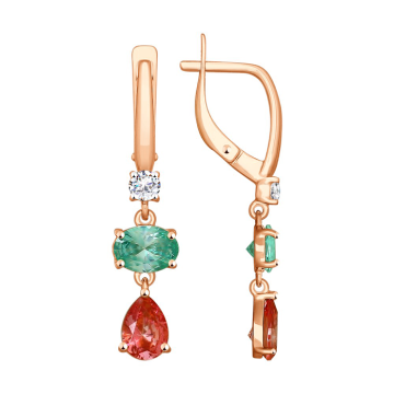 Earrings in red gold with cubic zirconia 