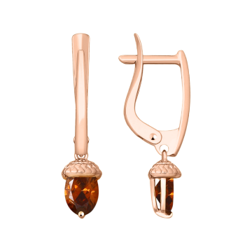 Earrings in red gold of 585 assay value with Swarovski crystals 