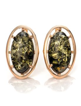 Серебряные серьги 925 пробы с янтарем покрытые красным золотом 