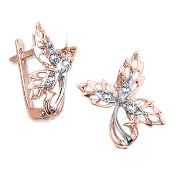 Earrings in red gold with cubic zirconia 