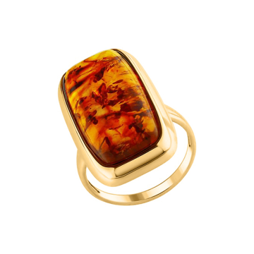 Vergoldete Damen-ring aus 925er Silber mit Bernstein 