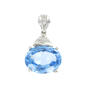 Weißgold 585° Anhänger mit blau Topas, Zirkonia 