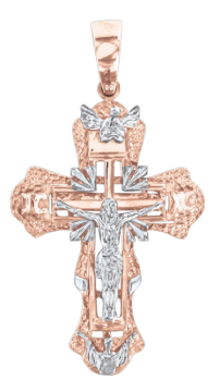 Cross from red and white gold of 585 assay value 