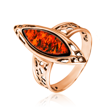 Vergoldete Damen-ring aus 925er Silber mit Bernstein 19,0 mm