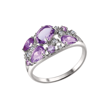 Серебряное кольцо. Вставка: фианит, аметист 