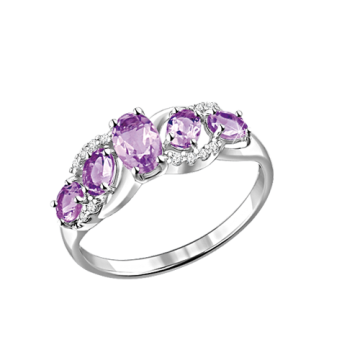 Серебряное кольцо. Вставка: фианитами, аметист 