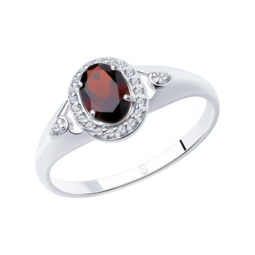 Silver ring with garnet and zirconia 