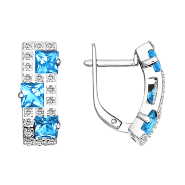 Ohrhänger aus 925er Sterling Silber mit blau Topas, Zirkonia 