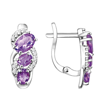 Silver earrings with amethyst, zirconia 