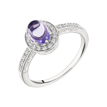 Silver ring with amethyst and zirconia 