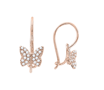 Infant earrings in red gold of 585 assay value (14ct) with zirconia 