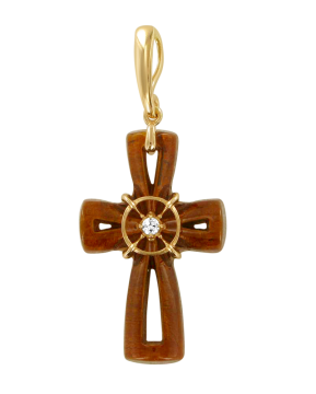 Gold-plated silver pendant with amber and Zirconia  