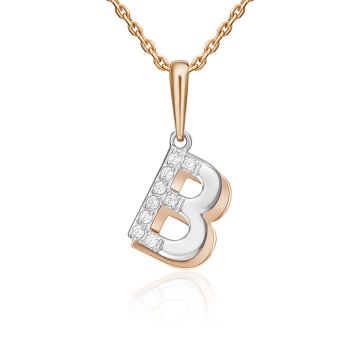 Letter pendant B made of 585 red gold with zirconia 