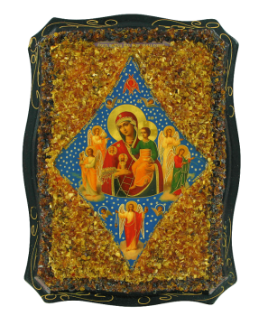 Orthodox icon "Unburnt bush" decorated with natural amber 