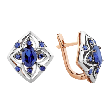 Earrings in red gold of 585 assay value with sapphire 
