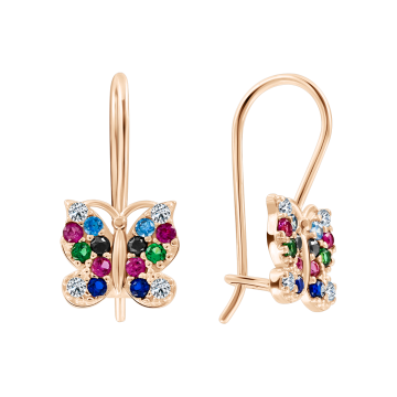 Infant earrings in red gold of 585 assay value (14ct) with zirconia 