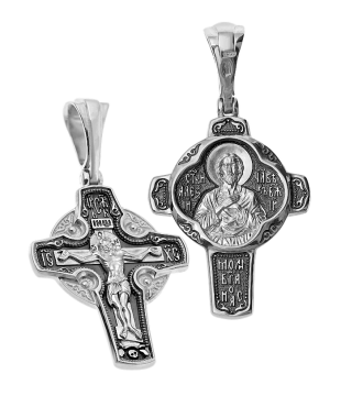 Orthodoxer Kreuzanhänger „Kreuzigung Christi“ und „Hl. Alexius, der Mensch Gottes“ aus 925er Sterlingsilber. 