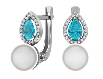 Серебряные серьги 925 пробы, вставка фианиты и жемчуг 