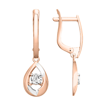 Earrings in red gold with cubic zirconia 
