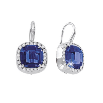 Серебряные серьги 925 пробы, вставка фианиты и танзанит 