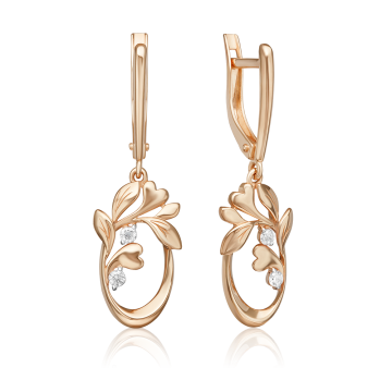 Earrings in red gold with cubic zirconia 