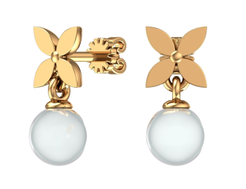 Earrings in red gold of 585 assay value with natural pearl 