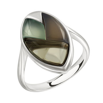 Silver ring with agate with agate and smoky topaz, 