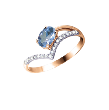 Rotgold 585° Damenring mit blau Topas, Zirkonia 