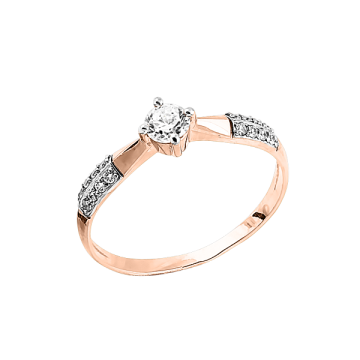 Lady´s ring in red gold of 585 assay value with zirconia 