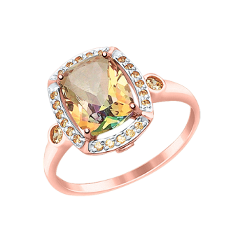 Rotgold 585° Damenring mit Topas, Zirkonia 