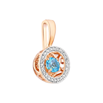 Gold Pendant “Dancing Topaz” in Russian 585 Gold with Cubic Zirconia 