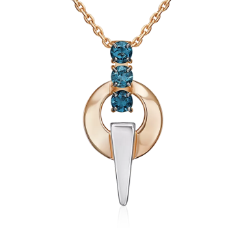 Pendant in red gold of 585 assay value with blue topaz 