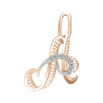 Letter pendant "A" made of Russian red gold / white gold 585 with zirconia 