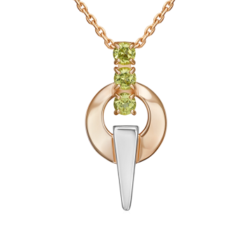 Pendant in red gold of 585 assay value with chrysolite 
