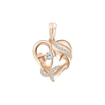 Pendant in red gold of 585 assay value with zirconia 