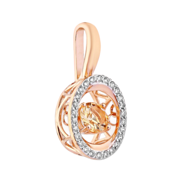 Gold Pendant with Dancing Citrine and Cubic Zirconia 