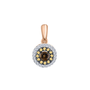 Pendant in red gold of 585 assay value with smoky topaz, zirconia 