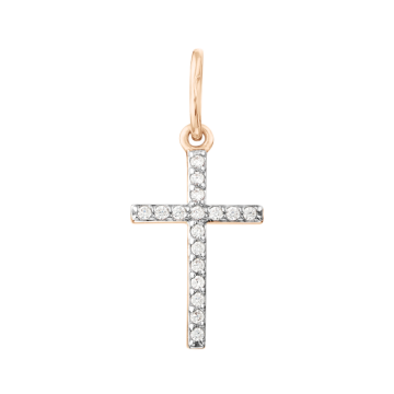 Cross from red gold of 585 assay value with cubic zirconia 