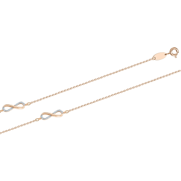 Bracelet in red gold of 585 assay value "Infinity" with Zirconia 