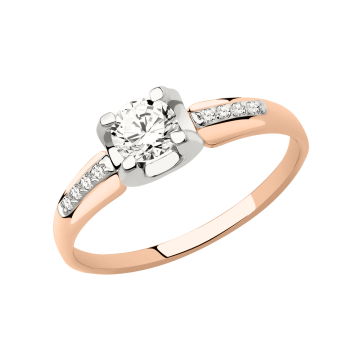 Lady´s ring in red gold of 585 assay value with zirconia 