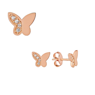 Infant earrings in red gold of 585 assay value (14ct) with zirconia 