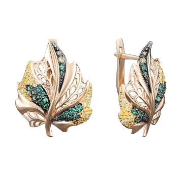 Earrings in red gold with cubic zirconia 