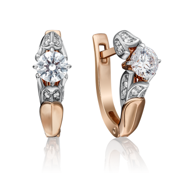 Earrings in red and white gold with cubic zirconia 