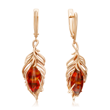 Earrings in red gold of 585 assay value with amber 