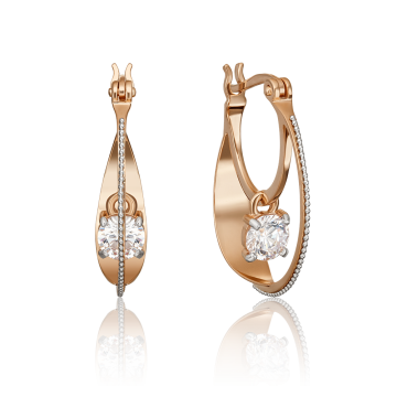 Earrings in red and white gold with cubic zirconia 