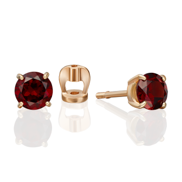 Earrings in red gold of 585 assay value with garnet 