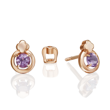 Серьги из красного золота 585 пробы. Вставка: аметист 