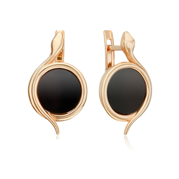 Earrings in red gold of 585 assay value with black onyx 